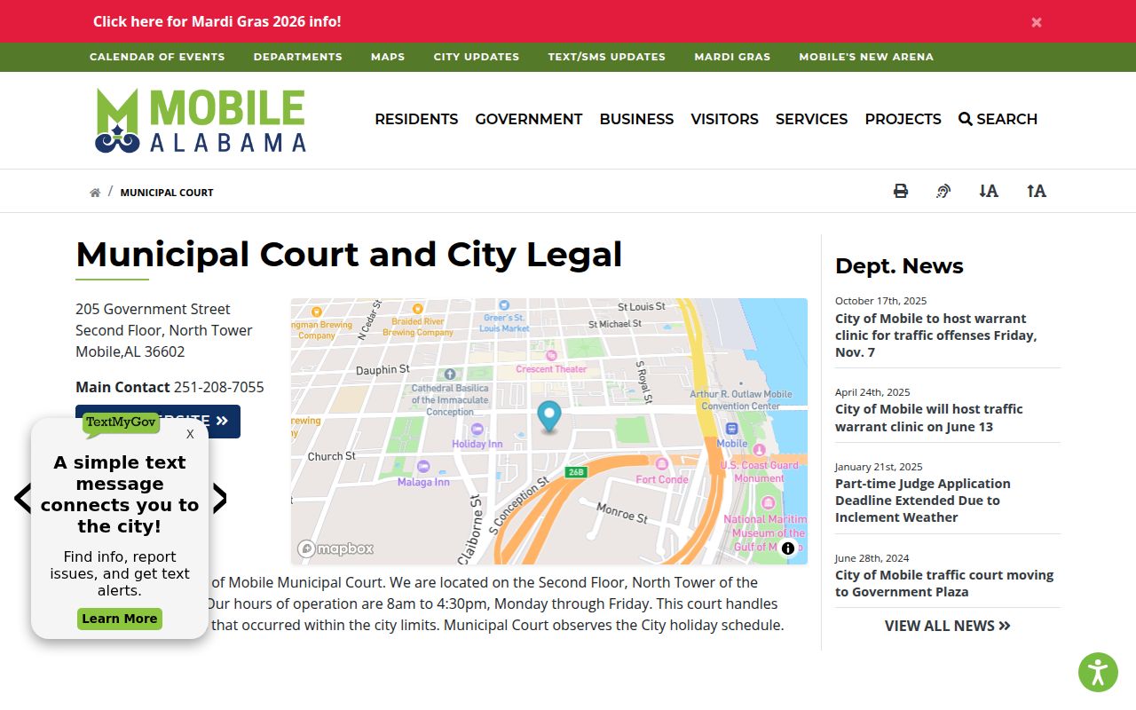 Mobile Municipal Court website for warrant information