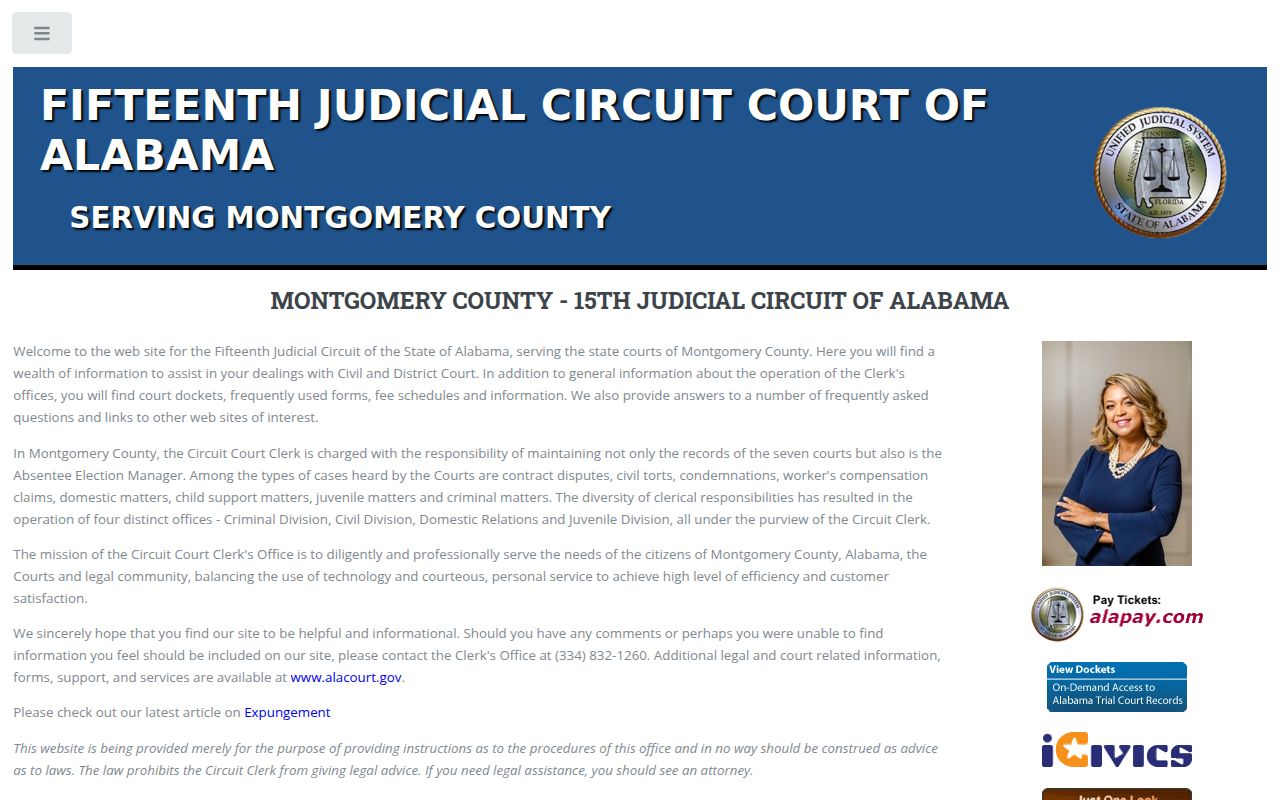 Montgomery Municipal Court website for warrant information