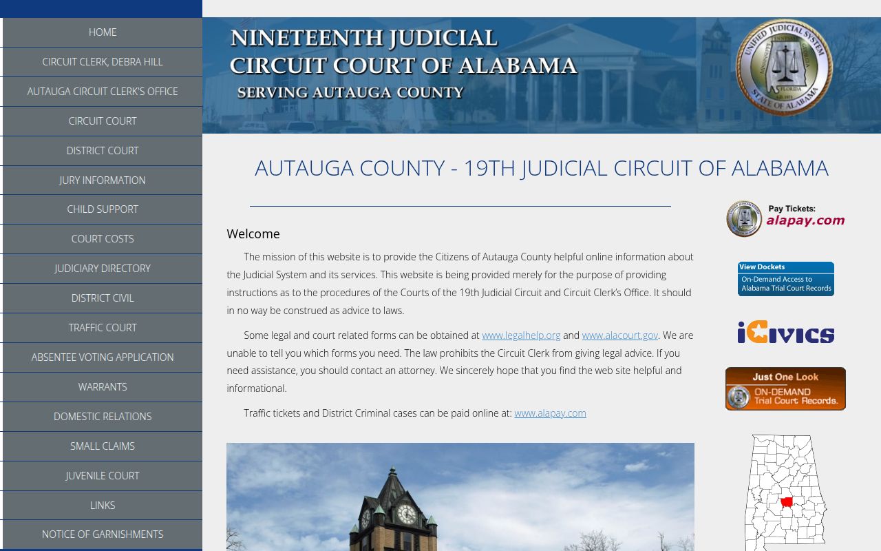 Autauga County Sheriff's Office website for warrant searches