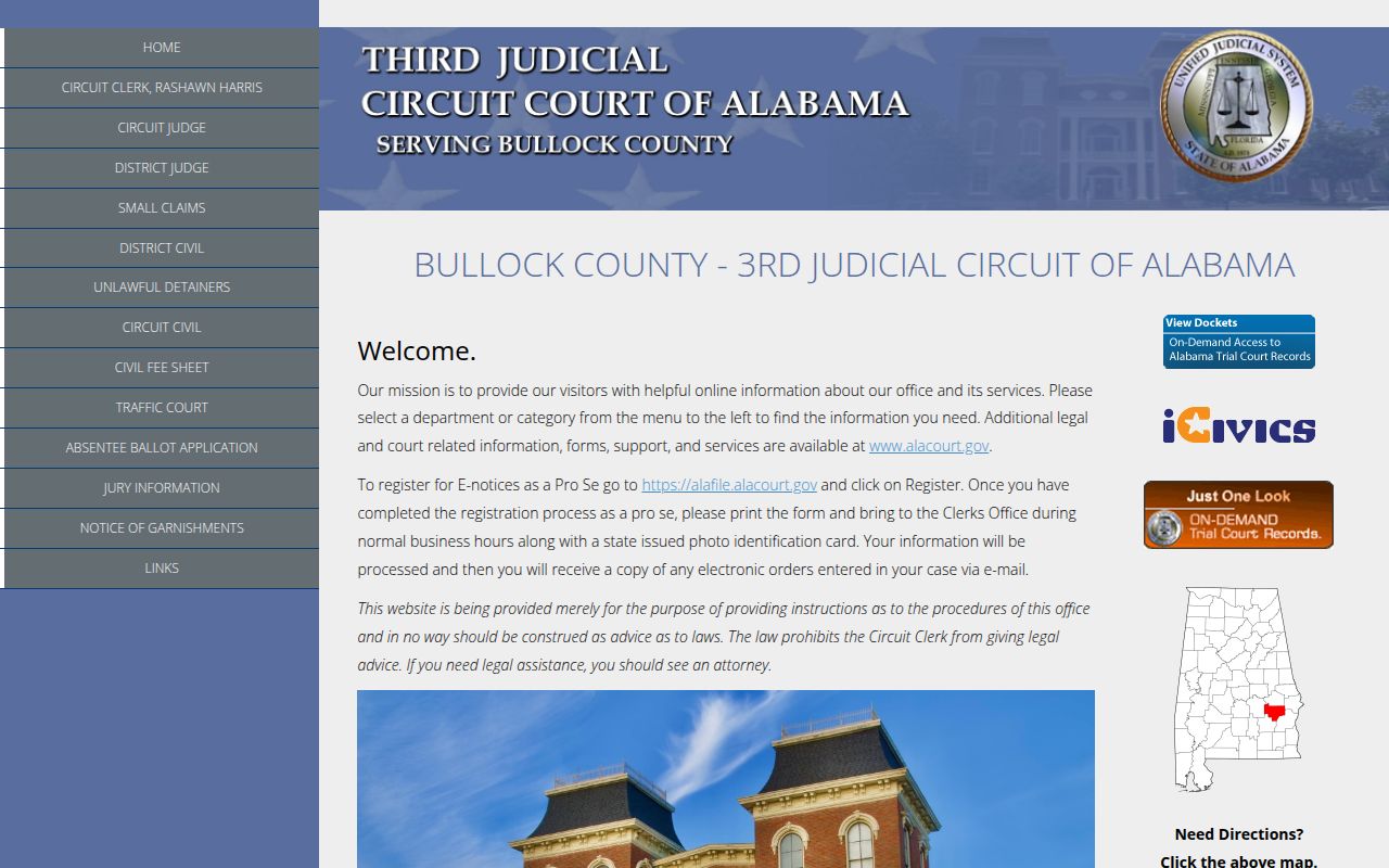 Bullock County Sheriff's Office website for warrant searches