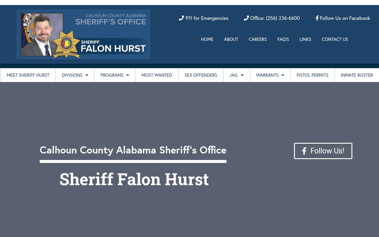 Calhoun County Sheriff's Office website for warrant searches