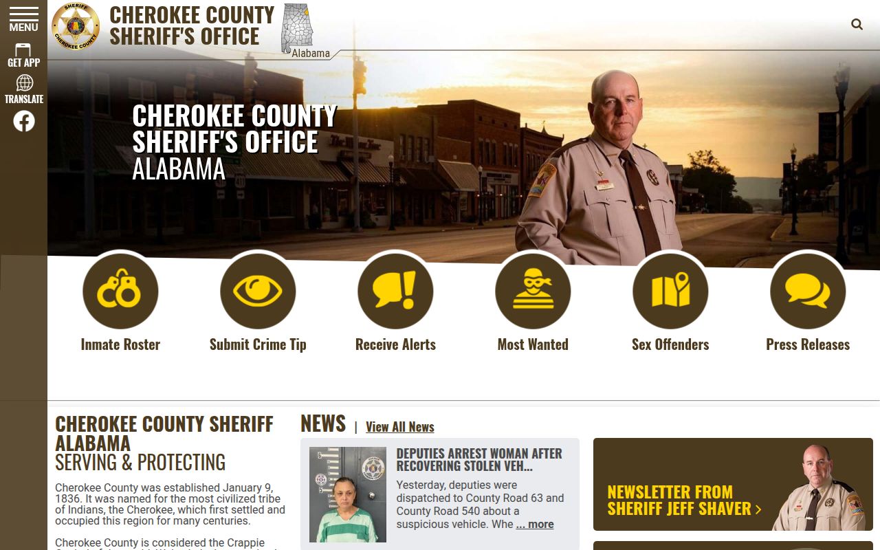 Cherokee County Sheriff's Office website for warrant searches