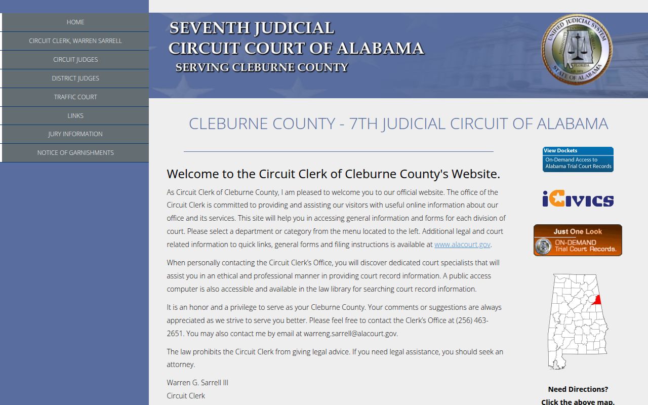 Cleburne County Sheriff's Office website for warrant searches