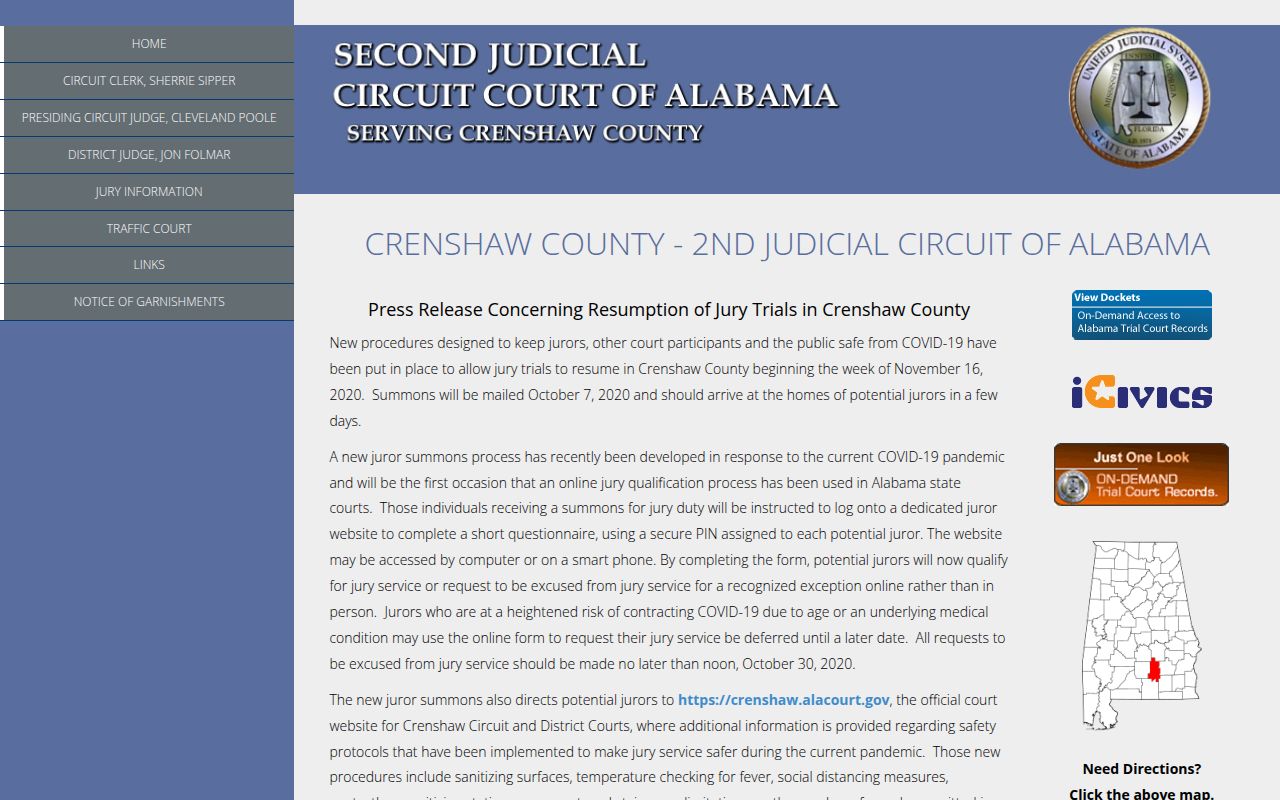 Crenshaw County Sheriff's Office website for warrant searches