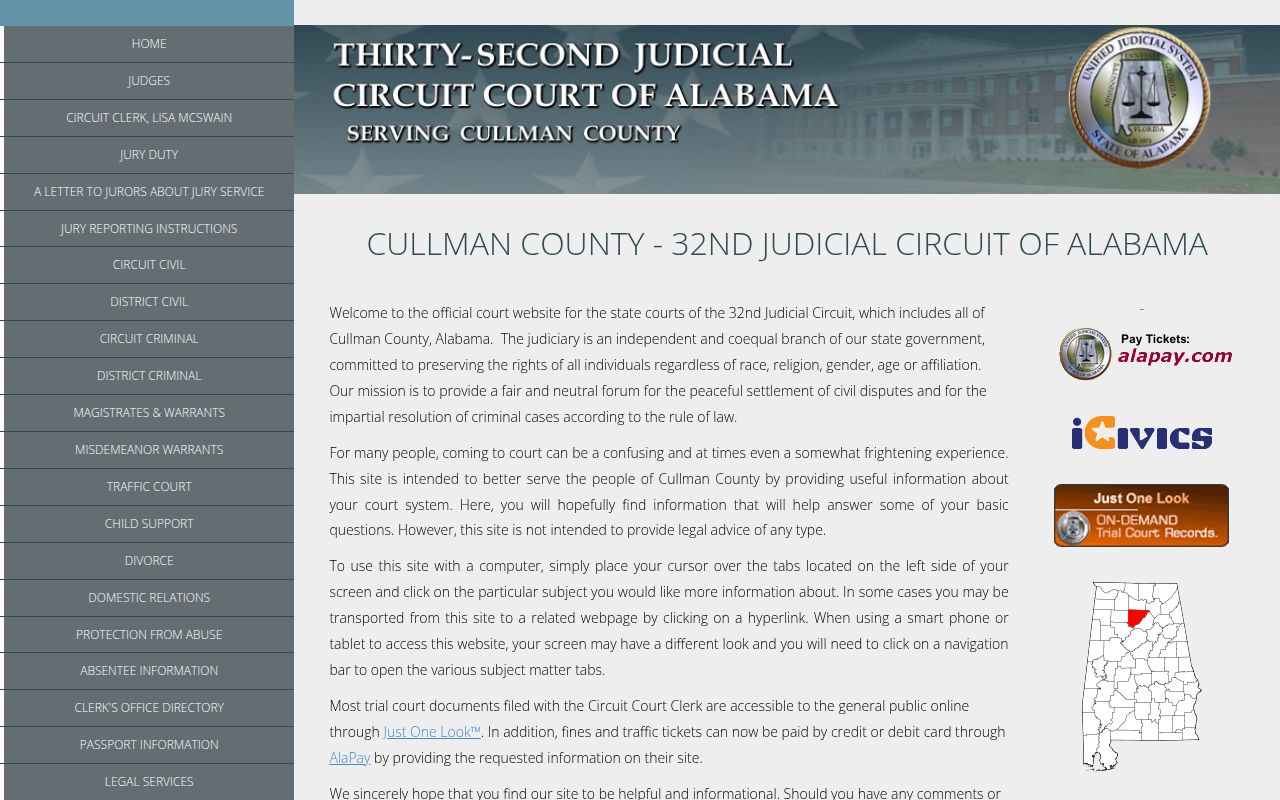 Cullman County Sheriff's Office website for warrant searches