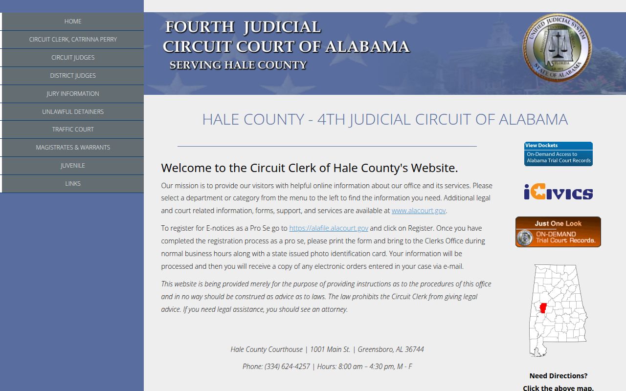 Hale County Sheriff's Office website for warrant searches
