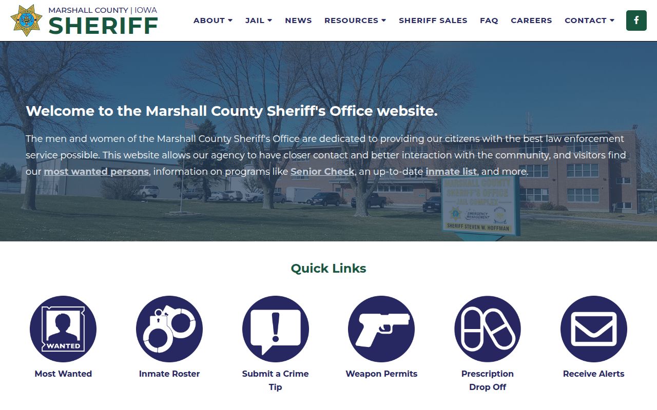 Marshall County Sheriff's Office website for warrant searches