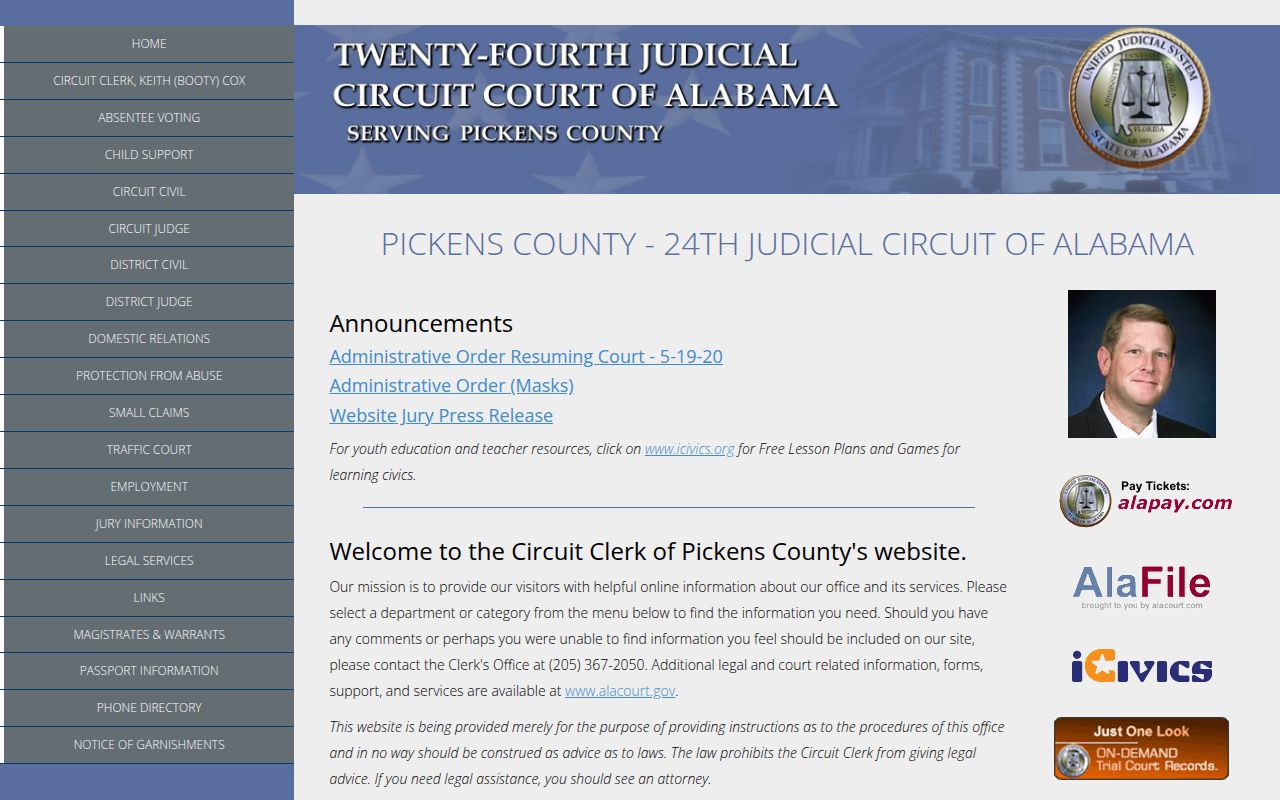 Pickens County Sheriff's Office website for warrant searches