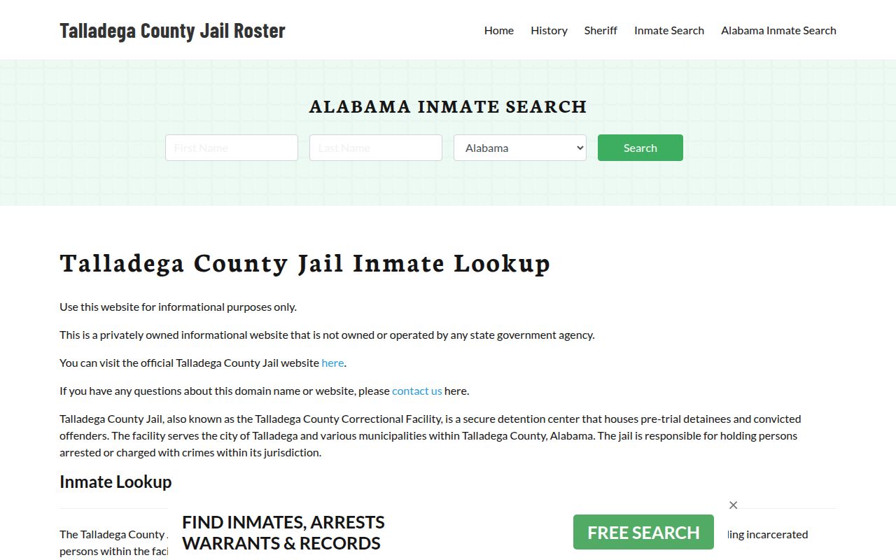 Talladega County Sheriff's Office website for warrant searches