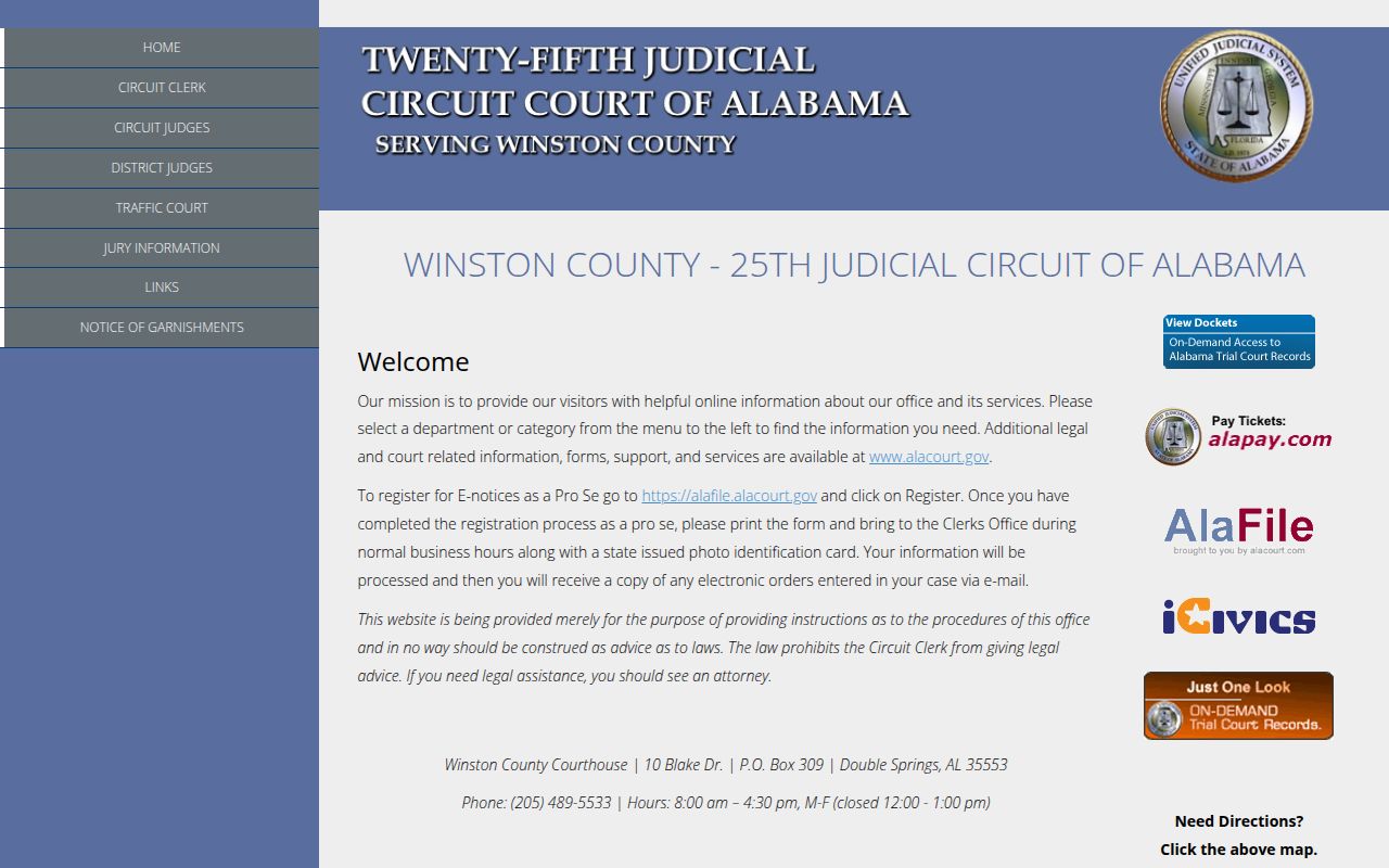 Winston County Sheriff's Office website for warrant searches